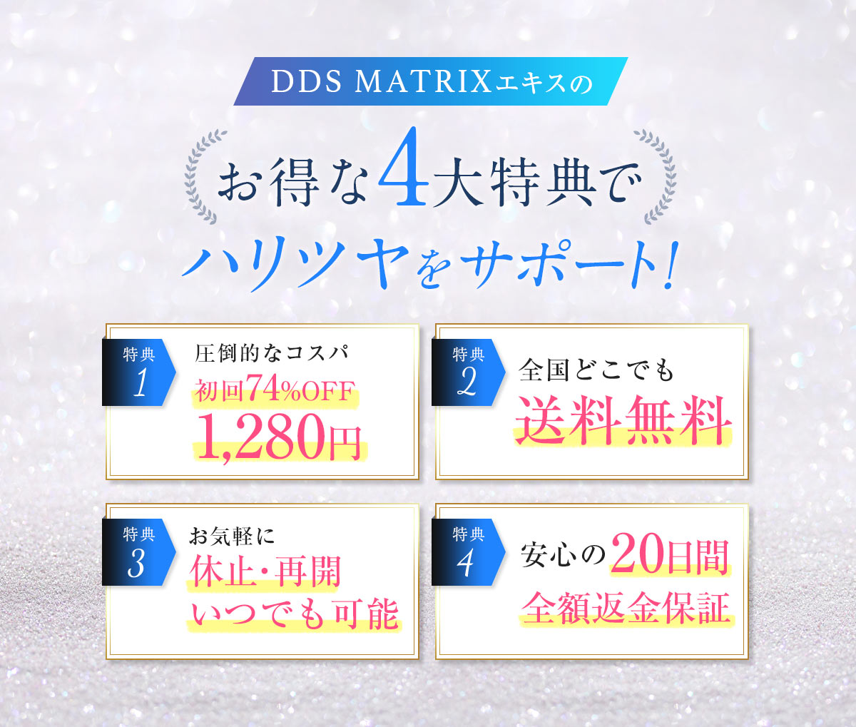 お得な4大特典 ハリツヤをサポート