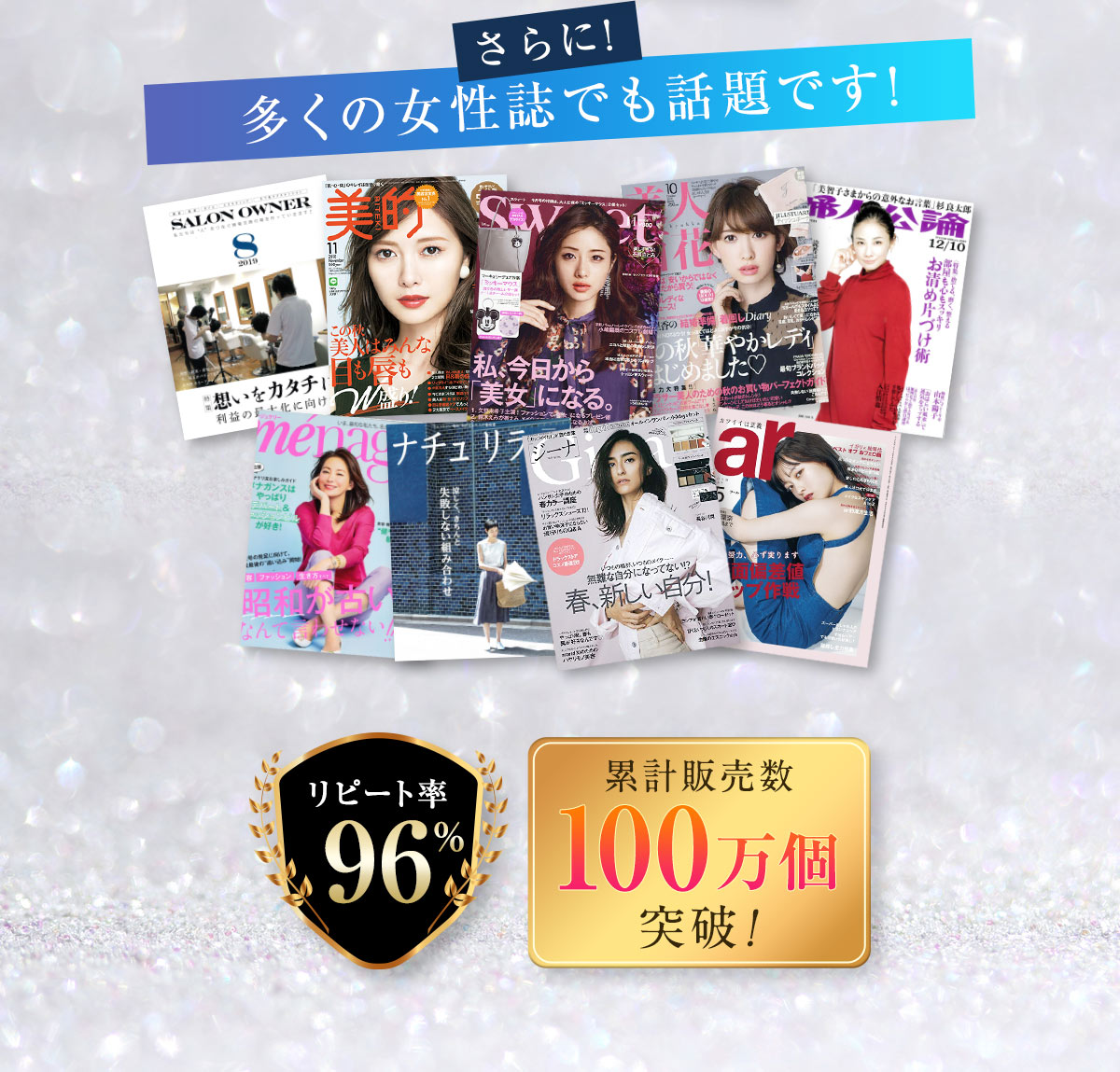 多くの女性誌でも話題！リピート率89% 累計販売数100万個突破